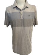 Travis Mathew Men&#39;s Golf Polo Shirt, Gray w Blue Stripes Sz L - $18.99