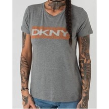 DKNY Womens S Gray Orange Logo Short Sleeve T Shirt Top NWT BK58 - £19.63 GBP