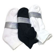 Catherines Ankle Socks Women 10-13 Low Cut White Black Solid 6 Pair Cott... - $14.85