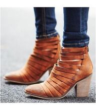 Free People Strappy Leather  Hybrid Heeled Ankle Boots size 8-8.5 Used B... - $84.15