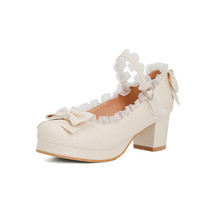 Lace Edge Lolita Shoes Women High Heels Non-Slip Straps Bow Cute Girls Princess  - £58.92 GBP