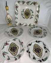 Rosanna Set 4 Olive Plates, Platter &amp; Oil Decanter Made In Italy Olives Leaves - £29.12 GBP