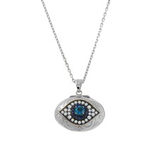 14K White Gold Plated Multigemstone Evil Eye Locket Pendant with Chain Gift - $93.49