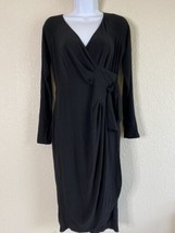 Tiana B Women Size S Black Wrap Style Dress Tie Side V Neck Long Sleeve - £5.62 GBP