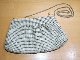 Vintage White Metal Mesh Small Crossbody Bag Long Chain Rope Strap Silk ... - $22.12