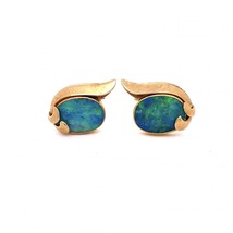 Large Vintage Oval Irredescent Opal Cabochon Cufflinks 14K Yellow Gold - £3,673.04 GBP