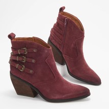 Zodiac Dacey Western Suede Leather Ankle Booties Size 8.5 Shoes Maroon - $48.22