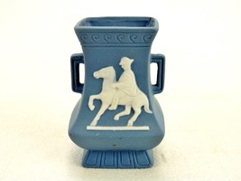 Faux Jasperware 3 1/2&quot; Vase, Horse &amp; Rider, Imitation Wedgwood Made in Japan - £15.72 GBP