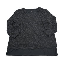 J Jill Shirt Womens M Black Petite Long Sleeve Round Neck Lace Pullover Blouse - $25.62