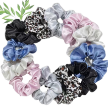 12pc Large Satin Hair Scrunchies Elegant Comfortable Lot Blue Pink Gray ... - $13.00