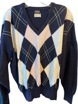 Brooks Brothers Vintage 44 Navy Blue Long Sleeve Pullover Argyle Cotton Sweater - £27.25 GBP