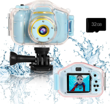 Kids Waterproof Camera Toys Fun Gift Underwater Sports HD 2&#39;&#39;Screen &amp; 32GB Card - £41.98 GBP
