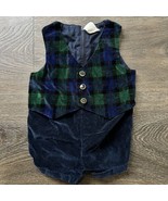 Vintage Baby Boy 3-6m Navy Blue Velvet Romper Plaid Navy Blue Vest One P... - £9.40 GBP