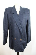 Vtg 80s Liz Claiborne 14 Navy Blue 100% Linen Boxy Double Breasted Blazer Jacket - £34.93 GBP