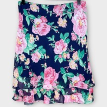 LAUREN RALPH LAUREN tiered navy skirt with pink flowers roses size 6 petite - $35.00