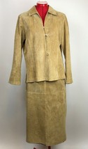 Leather 2 Piece Sz 12 Cowgirl Tan Long Skirt &amp; Top Marsh Landing Floral Cutouts - £31.80 GBP