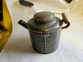 Vintage Antique Metal / Tin Can With Pour Spout  Metal Bail with Wood Ha... - £99.55 GBP