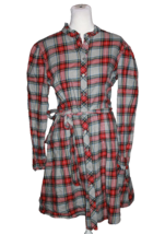 UNTUCKit Women&#39;s Gray Red Blue Harrison Shirt Dress Belted Plaid Flannel... - £17.69 GBP