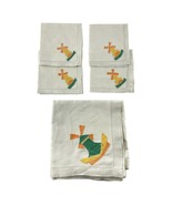 Vintage Linen Tablecloth + 4 Napkins Dutch Windmill 33" x 33" - $31.18