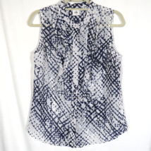 Cabi Navy White Abstract Print Ruffled Georgette Button Up Blouse Size Small - $14.99