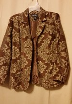 Denim &amp; Co Jacket Brown W/ Beige Floral Print L/S Button Closure Small. B13 - $8.80