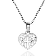 Mini Open Heart with Cross Fleur de Lis Swirl Sterling Silver Necklace - £10.09 GBP