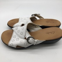 Women&#39;s Clarks Collection White Slip On Sandal Shoe US Size 9m - $24.26