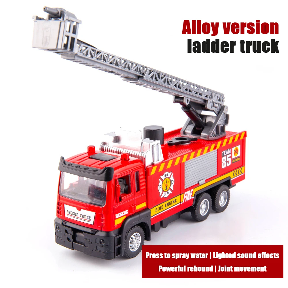 1/50 RC Sprinkler Fire Truck Diecast Alloy Toy With Light -alloy ladder truck - $21.20