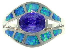 Jewelry Trends Sterling Silver Created Blue Opal and Purple CZ Exotic Sh... - £46.24 GBP