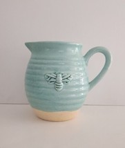 Busy Bee Bouquet Pitcher Flower Vase Teal Glaze Stoneware spring bees blue - £14.23 GBP