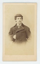 Antique CDV c1870s Handsome Man With Hand in Coat Mustache Wearing Hat Boston MA - £12.38 GBP