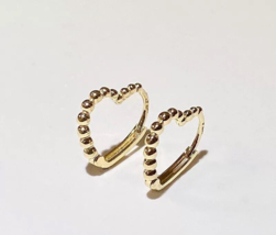 10ct Solid Gold Beaded Heart Huggie Hoops Earrings 9k, 10k, stylish, chic, gift - £80.46 GBP