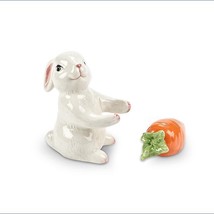 Bunny Salt and Pepper Set Rabbit Hugging Carrot Ceramic 3.5" High Easter image 2
