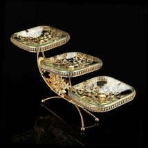 Square Three-Tier Fruit Plate, Gold-Plated High-End Glass Snack Stand, O... - $278.08 CAD