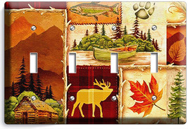 Hunting Cabin Fishing Moose Patchwork 4 Gang Light Switch Wall Plates Room Decor - £14.61 GBP