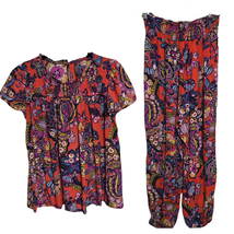 Anthropologie XS Sweet Dreams Psisley Print Pajamas Set W/ Pockets Smocked Top  - £43.15 GBP