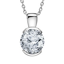 2CT Solitaire Real Moissanite Ladies Pendant Necklace 14K White Gold Plated - £116.58 GBP