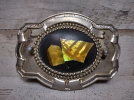 Vintage Silver Tone Plastic Imbedded Abalone Shell Belt Buckle Western 3 3/4&quot; - £11.31 GBP