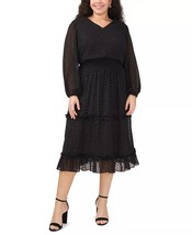 MSK Plus Size Clip-Dot Chiffon Tiered-Hem Dress Black Size 2X $99 - £30.23 GBP