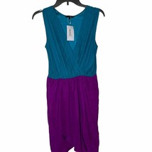 Blaque Label Womens 100% Silk Blouson Dress Colorblock Pleated V-Neck Medium NWT - £31.65 GBP
