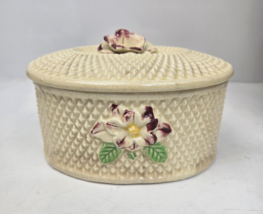 Vintage Ceramic Diamond Pattern Flower Trinket Keepsake Box 3D w/ Lid Japan 7&#39; - £11.93 GBP