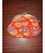 Vintage Authentic Japaneese Lucky Coin Bag Purse W/ Box Red Floral Pattern - $17.82