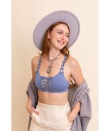Blue Boho Eye Lace Applique Bralette M/L - $25.72 CAD