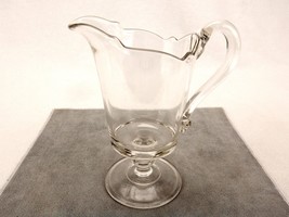 Vintage Glass Pitcher, 10-12 oz, Footed, Scalloped, Milk, Syrup, Gravy, ... - $19.55