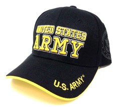 Black Yellow Text Us United States Army Strong Military Logo Hat Cap Curved Bill - £7.40 GBP