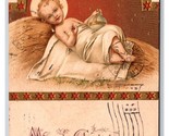 Merry Christmas Nativity Baby Jesus In Manger Embossed Gilt DB Postcard H29 - £3.09 GBP