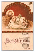 Merry Christmas Nativity Baby Jesus In Manger Embossed Gilt DB Postcard H29 - £3.58 GBP