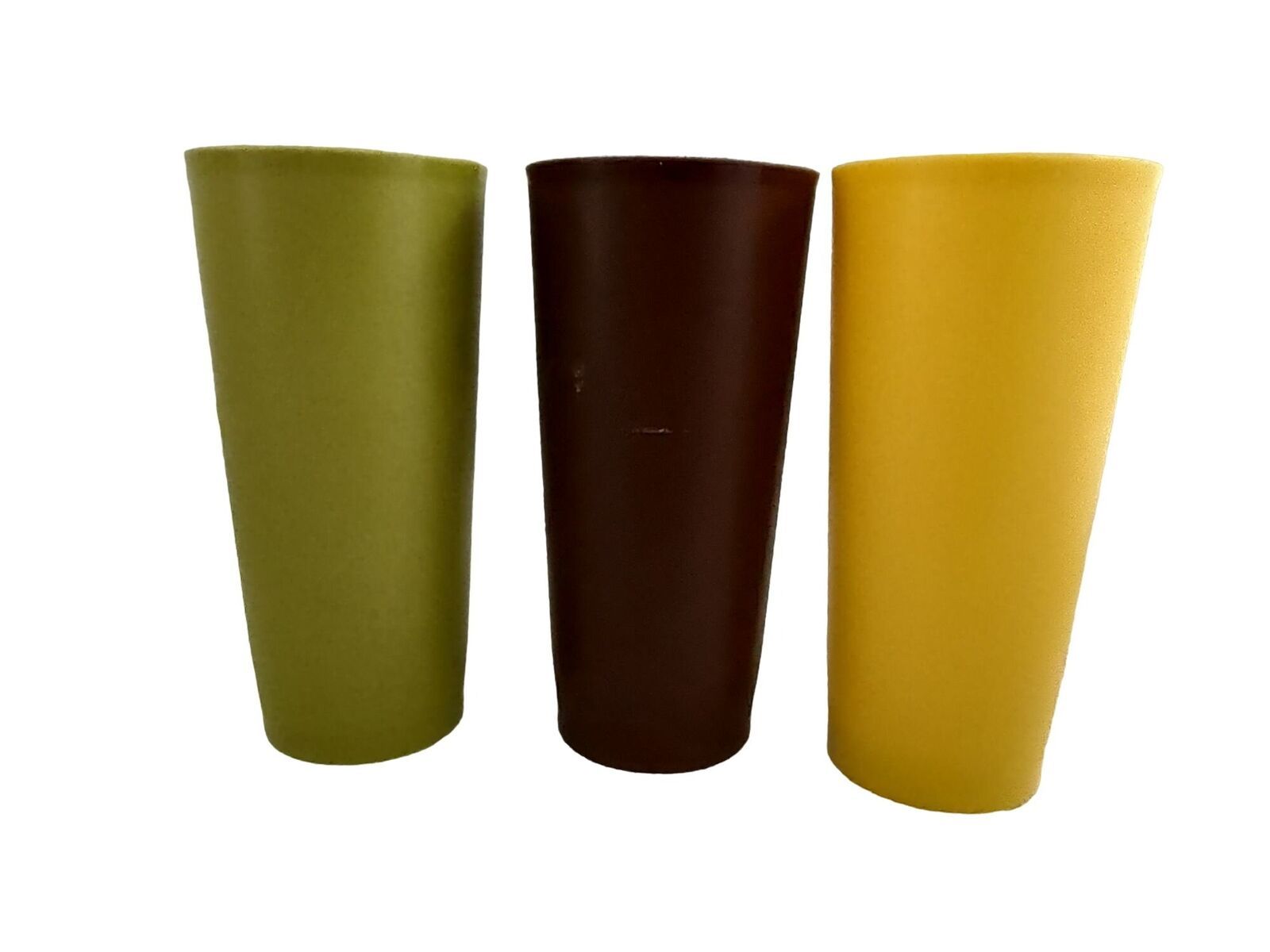 Vintage 1970s 18 Ounce Tupperware Tumbles Green Yellow Brown Set of 3 no. 1348 - $24.70