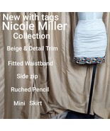 New With Tag Nicole Miller Collection Beige Detail Hem Linen Blend Mini Skirt... - £117.84 GBP