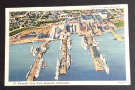 Bremerton Navy Yard Aerial View Ships Washington WA Linen Postcard 1940s - $7.99